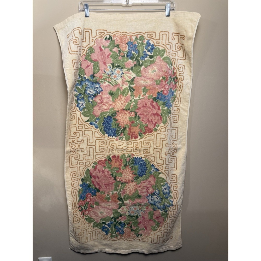 Vintage Cream Floral Martex Invitation  Bath Towel 100 % Cotton